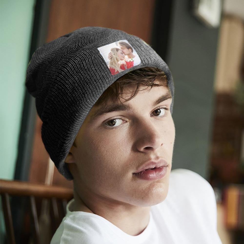 Personalized Photo Beanie Hat Custom Knitted Hat Valentine's Day Gifts-4 Colors