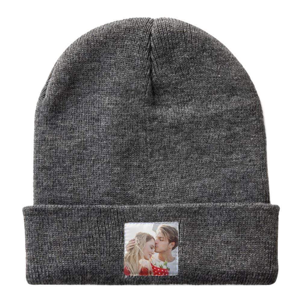 Personalized Photo Beanie Hat Custom Knitted Hat Valentine's Day Gifts-4 Colors
