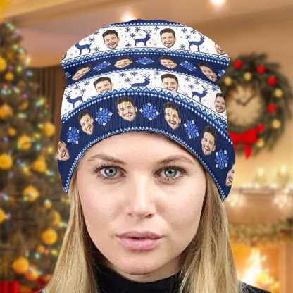 Custom Face Beanie Hat Warm Soft Knit Hat Winter Cap for Christmas Gift