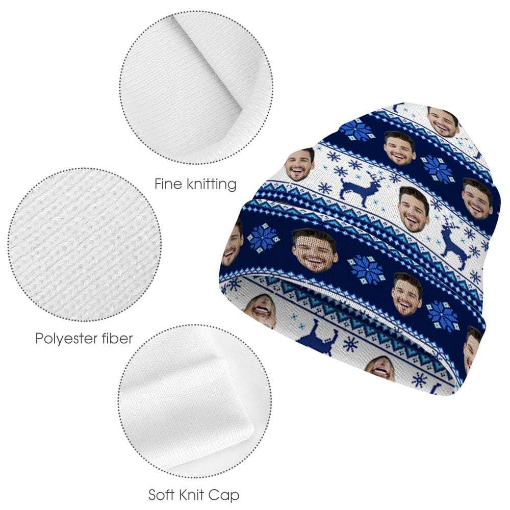 Custom Face Beanie Hat Warm Soft Knit Hat Winter Cap for Christmas Gift