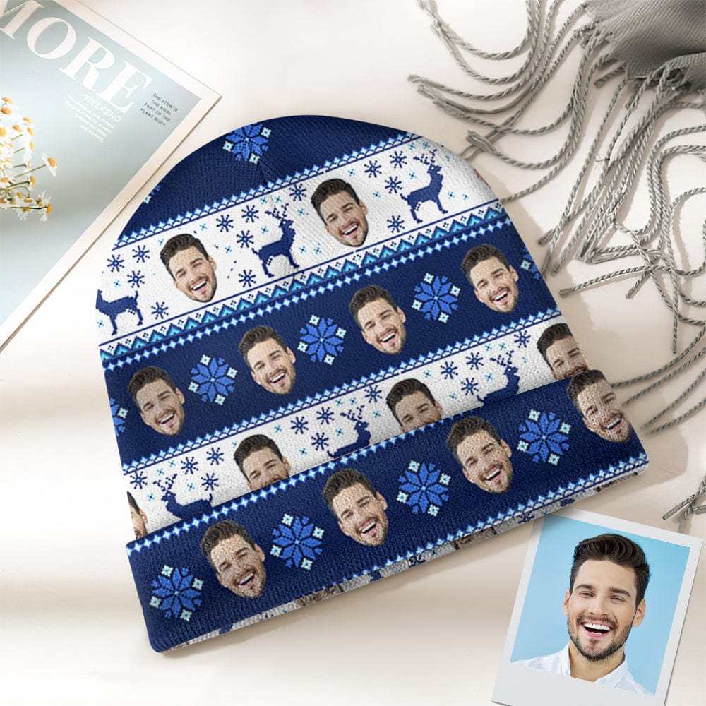 Custom Face Beanie Hat Warm Soft Knit Hat Winter Cap for Christmas Gift