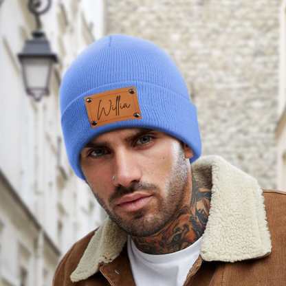 Personalized Baby Beanie Custom Name Leather Patch Beanie Gifts for Kids or Adult