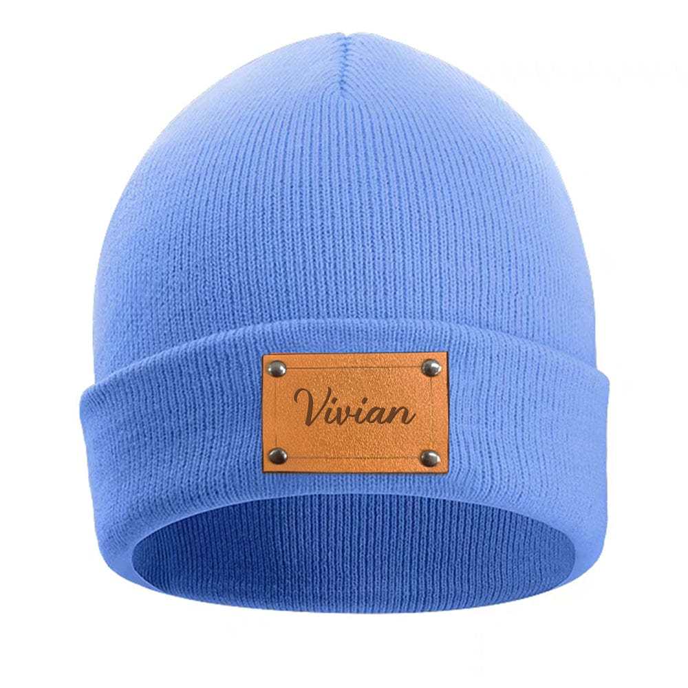 Personalized Baby Beanie Custom Name Leather Patch Beanie Gifts for Kids or Adult