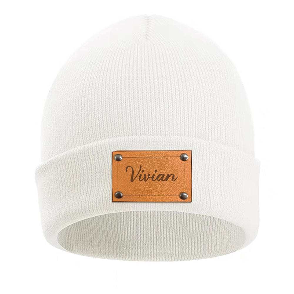 Personalized Baby Beanie Custom Name Leather Patch Beanie Gifts for Kids or Adult
