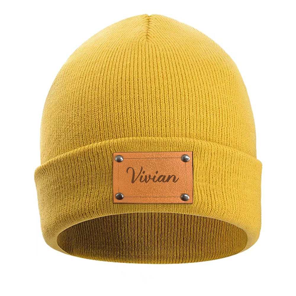 Personalized Baby Beanie Custom Name Leather Patch Beanie Gifts for Kids or Adult
