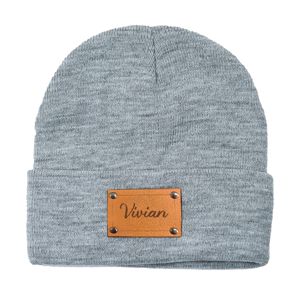 Personalized Baby Beanie Custom Name Leather Patch Beanie Gifts for Kids or Adult