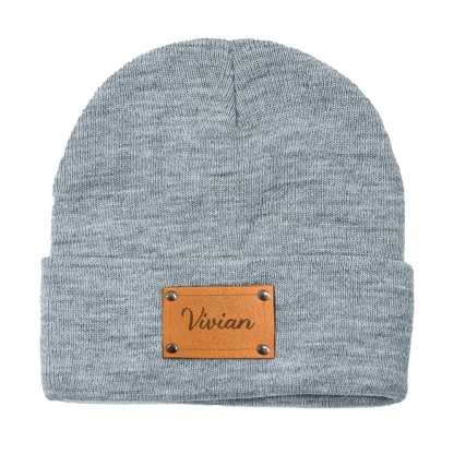 Personalized Baby Beanie Custom Name Leather Patch Beanie Gifts for Kids or Adult