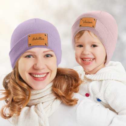 Personalized Baby Beanie Custom Name Leather Patch Beanie Gifts for Kids or Adult