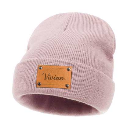 Personalized Baby Beanie Custom Name Leather Patch Beanie Gifts for Kids or Adult