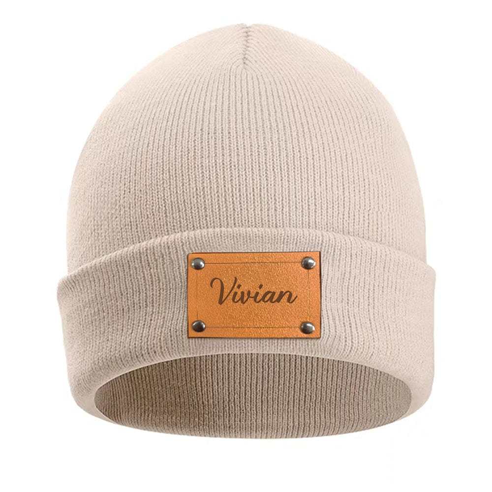 Personalized Baby Beanie Custom Name Leather Patch Beanie Gifts for Kids or Adult