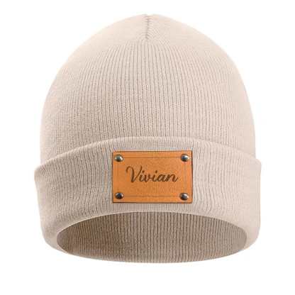 Personalized Baby Beanie Custom Name Leather Patch Beanie Gifts for Kids or Adult