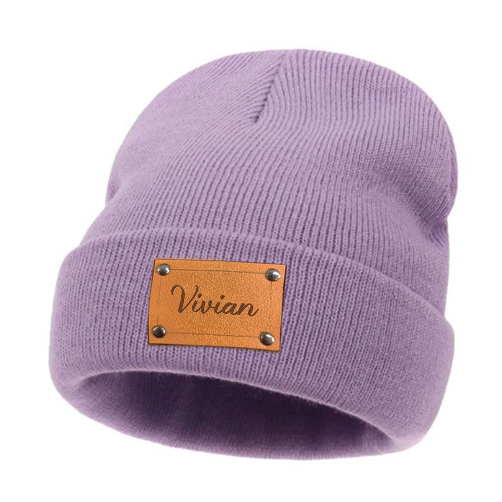 Personalized Baby Beanie Custom Name Leather Patch Beanie Gifts for Kids or Adult
