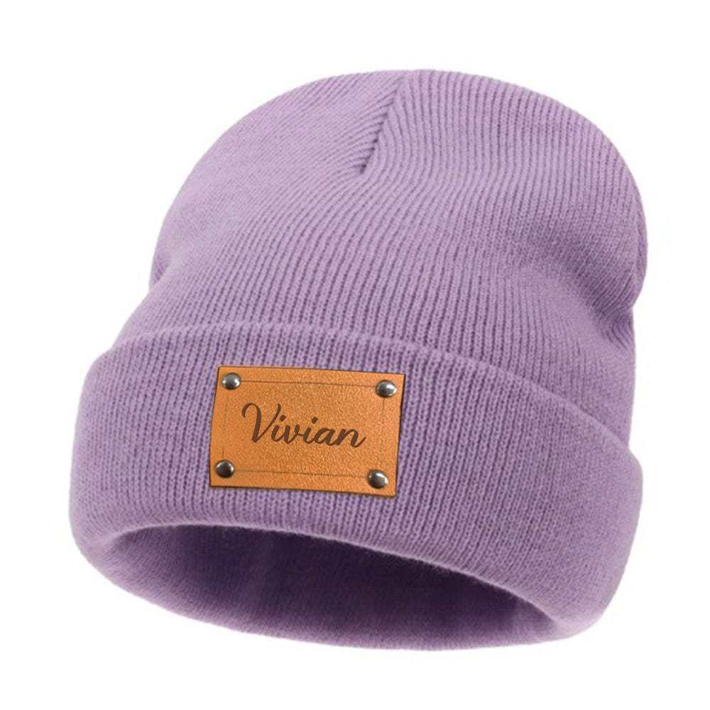 Personalized Baby Beanie Custom Name Leather Patch Beanie Gifts for Kids or Adult