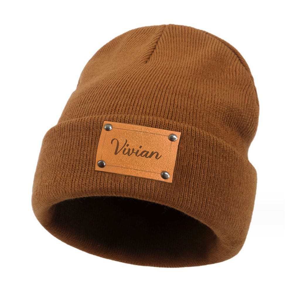 Personalized Baby Beanie Custom Name Leather Patch Beanie Gifts for Kids or Adult