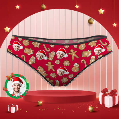 Custom Face Panties Personalised Christmas Cookies Style Lace Panties for Women