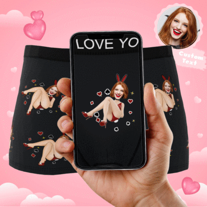 Custom Photo Boxer Bunny Girl Underwear Men's Underwear Gift For Boyfriend AR View Valentine's Day Gift