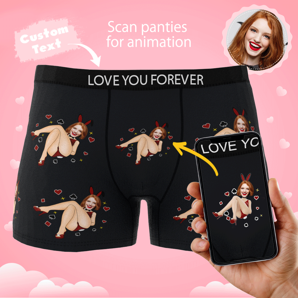 Custom Photo Boxer Bunny Girl Underwear Men's Underwear Gift For Boyfriend AR View Valentine's Day Gift