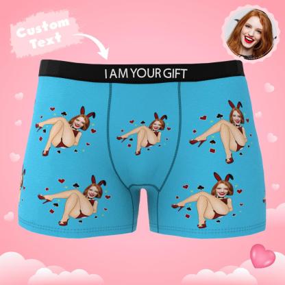 Custom Photo Boxer Bunny Girl Underwear Men's Underwear Gift For Boyfriend AR View Valentine's Day Gift