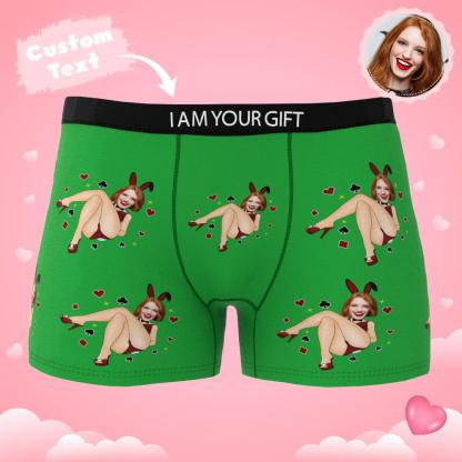 Custom Photo Boxer Bunny Girl Underwear Men's Underwear Gift For Boyfriend AR View Valentine's Day Gift