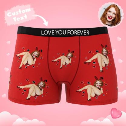 Custom Photo Boxer Bunny Girl Underwear Men's Underwear Gift For Boyfriend AR View Valentine's Day Gift