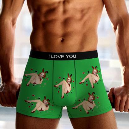 Custom Photo Boxer Bunny Girl Underwear Men's Underwear Gift For Boyfriend AR View Valentine's Day Gift