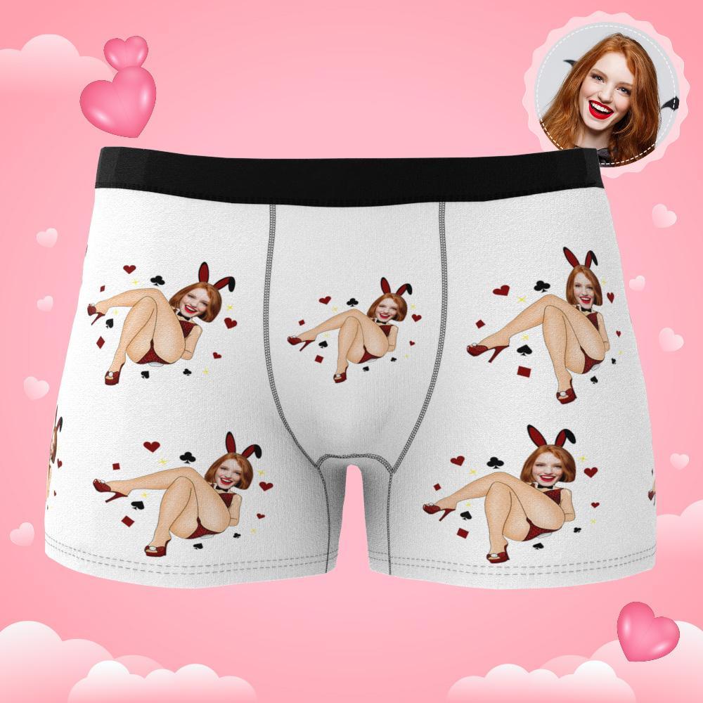 Custom Photo Boxer Bunny Girl Underwear Men's Underwear Gift For Boyfriend AR View Valentine's Day Gift
