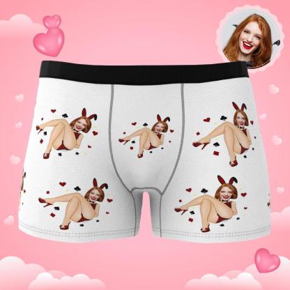 Custom Photo Boxer Bunny Girl Underwear Men's Underwear Gift For Boyfriend AR View Valentine's Day Gift