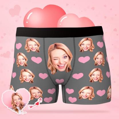 Custom Face Boxer Shorts Men's Underwear with Little Heart