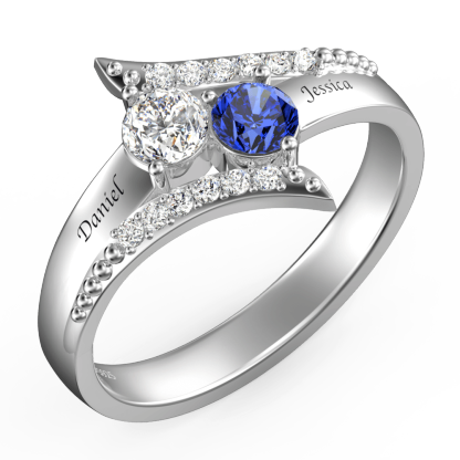 Personalized Two Birthstones Engraved Promise Ring 925 Sterling Silver