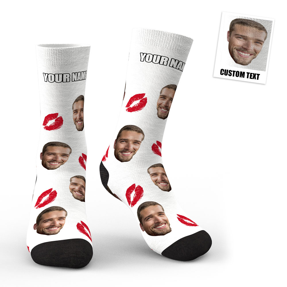 Custom Face Red Lips Kiss Socks