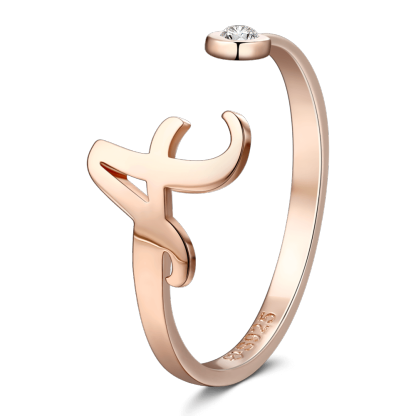 Custom Birthstone Initial Ring 925 Sterling Silver Rose Gold Plated