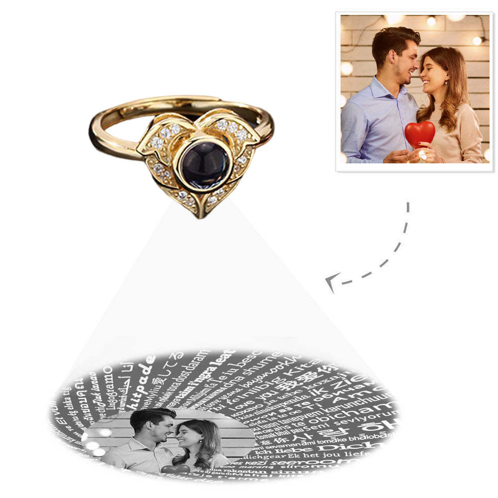 I Love You in 100 Languages Projection Ring Custom Photo Angel Wings Heart Rings