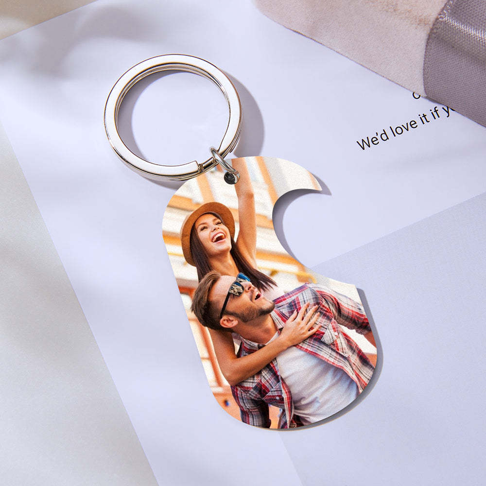 Personalized Photo Steal My Heart Couple Keychain Custom Engraved Keychain Necklace Set for Couples