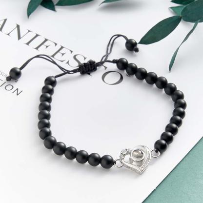 Personalized Photo Projection Beads Bracelet Heart-Shaped With Rhinestones Special Gift For Her