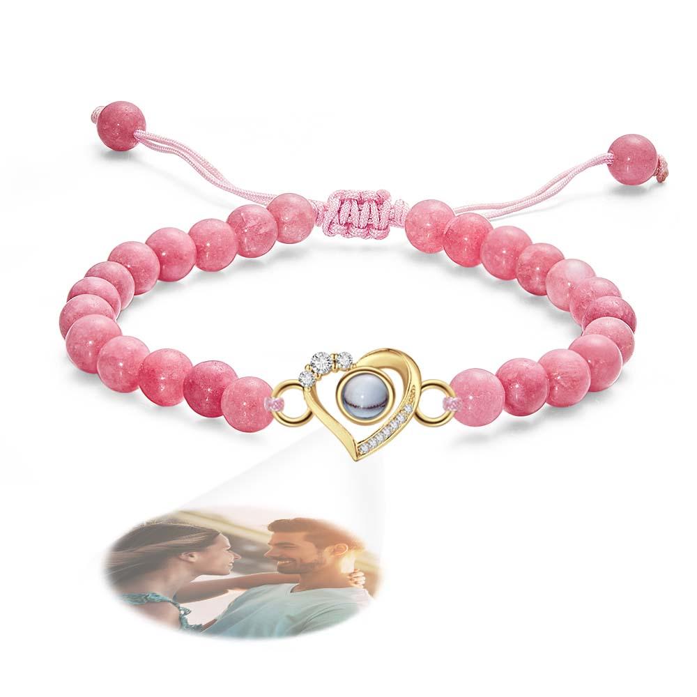 Personalized Photo Projection Beads Bracelet Heart-Shaped With Rhinestones Special Gift For Her