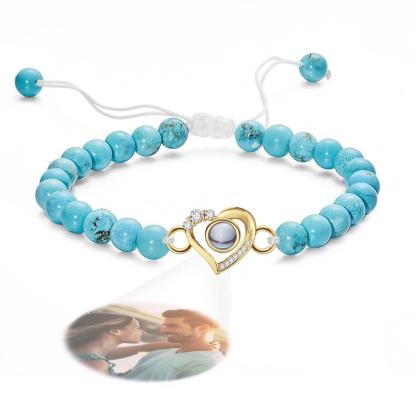 Personalized Photo Projection Beads Bracelet Heart-Shaped With Rhinestones Special Gift For Her