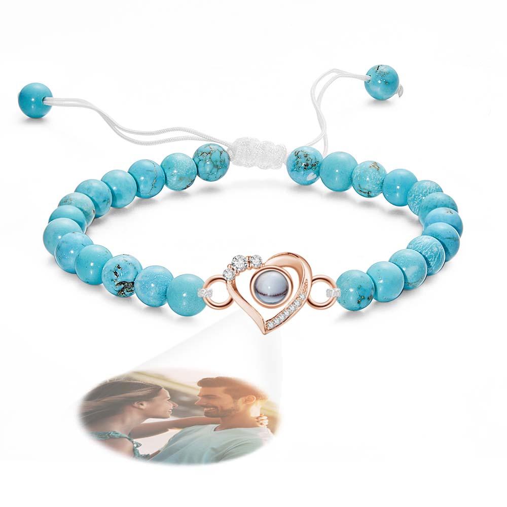 Personalized Photo Projection Beads Bracelet Heart-Shaped With Rhinestones Special Gift For Her