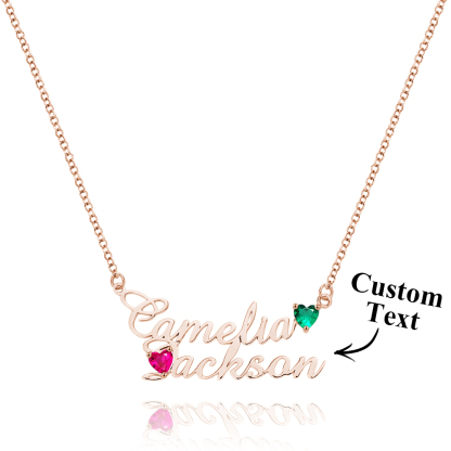 Personalized Double Name Necklace with Birthstones Jewelry Birthday Anniversary Gift for Her