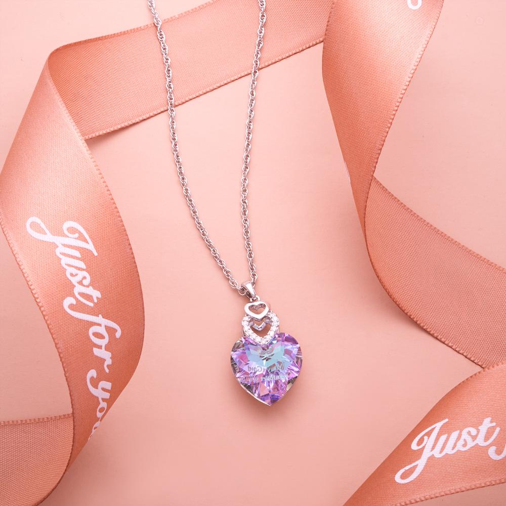 Custom Engraved Necklace Heart Colorful Light Crystal Delicate Gifts