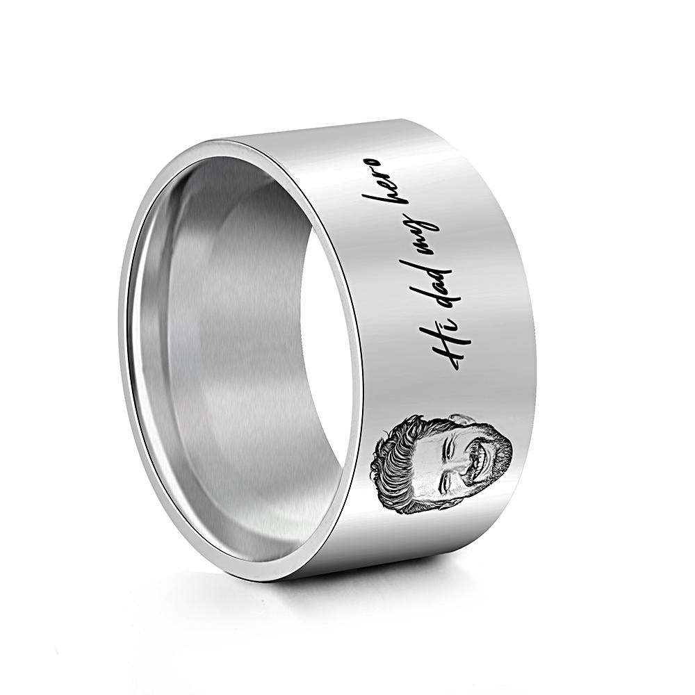 Custom Men's Ring Personalized Photo Ring With Engraved Words Perfect Gift For Daddy On Father's Day