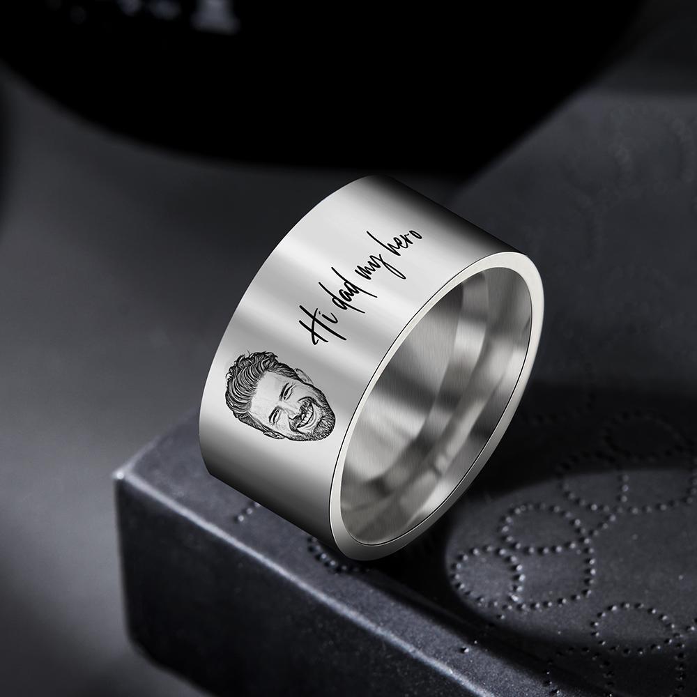Custom Men's Ring Personalized Photo Ring With Engraved Words Perfect Gift For Daddy On Father's Day