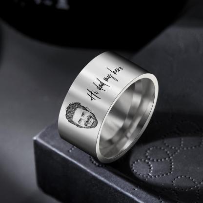 Custom Men's Ring Personalized Photo Ring With Engraved Words Perfect Gift For Daddy On Father's Day