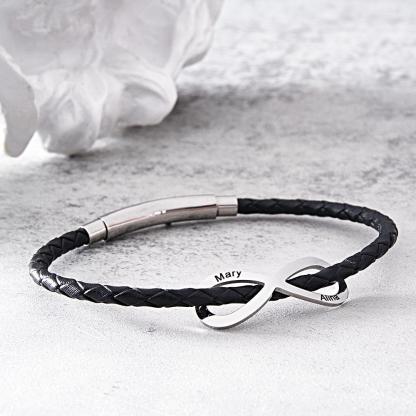 Engraved Infinity Sign Bracelet Set Personalized Leather Bracelet For Couples