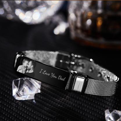 Custom Engraved Text Bracelet Stainless Steel Photo Men Bracelet Gift For Couple