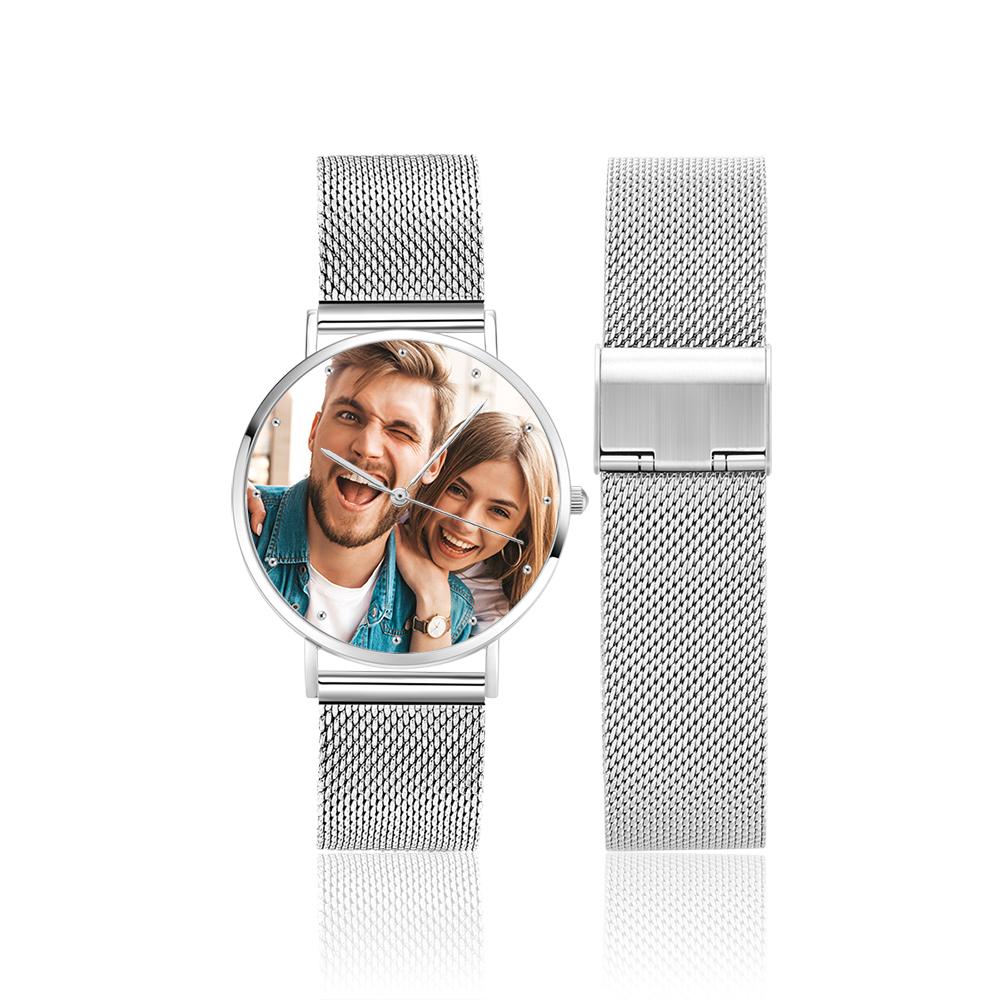 Women's Engraved Calendar Alloy Bracelet Photo Watch 36mm