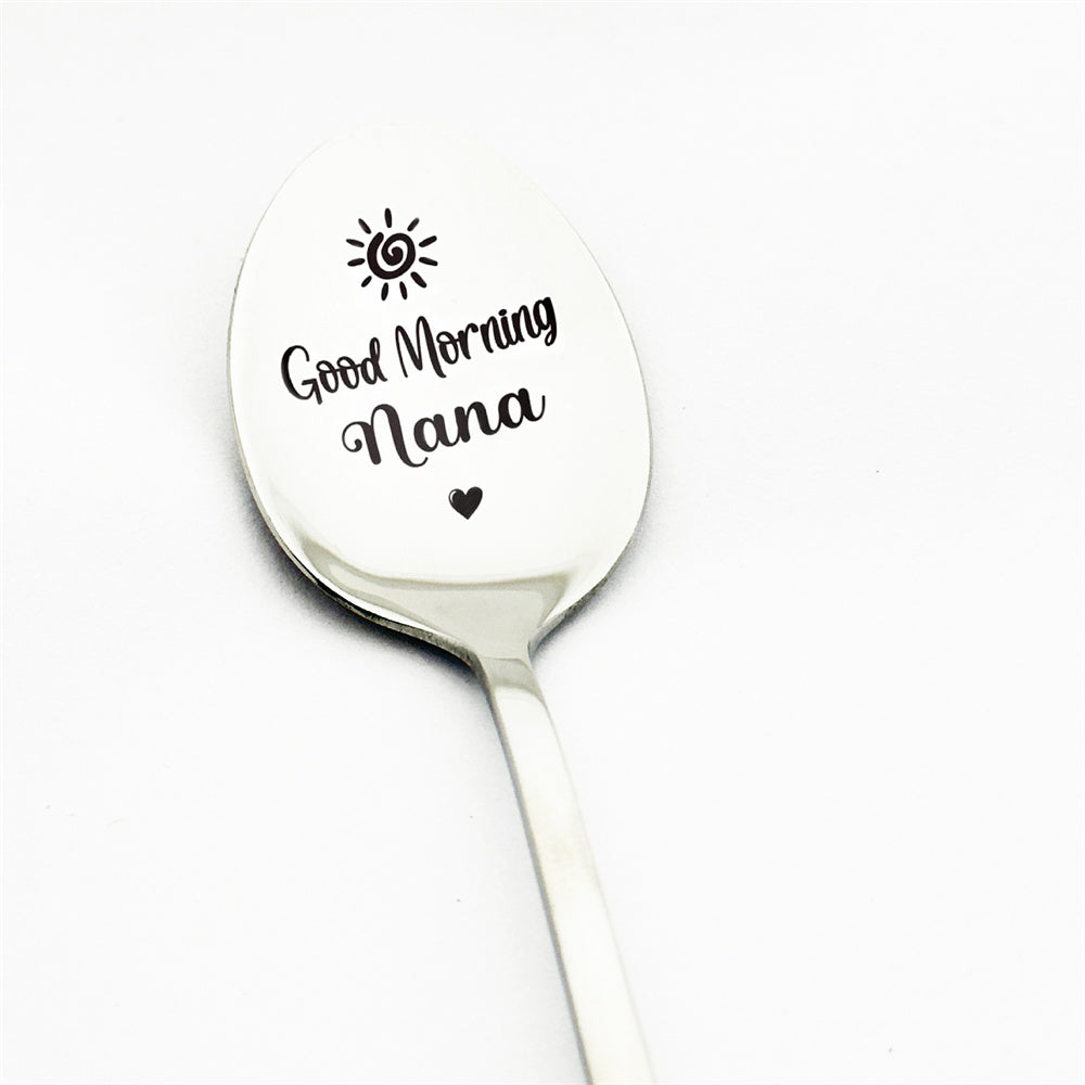 Good Morning Coffee Spoon Stainless Steel Spoon Gift for Nana Papa Mom