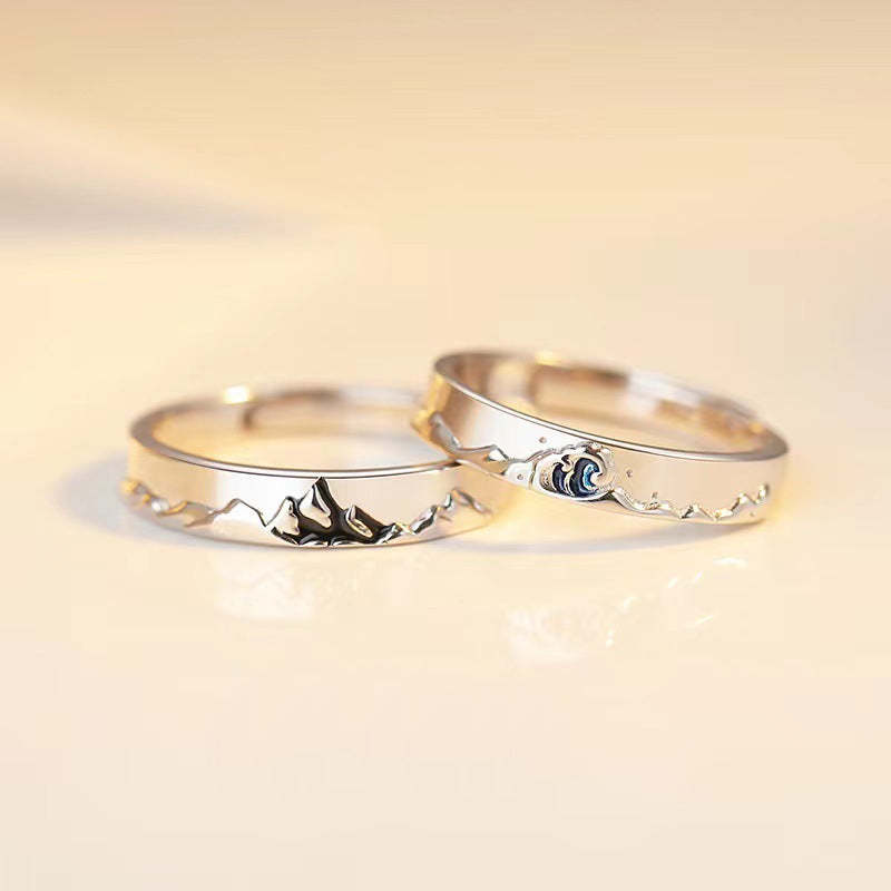 Mountain Ocean Couple Rings Matching Adjustable Ring Jewelry Gift for Lovers