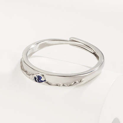 Mountain Ocean Couple Rings Matching Adjustable Ring Jewelry Gift for Lovers