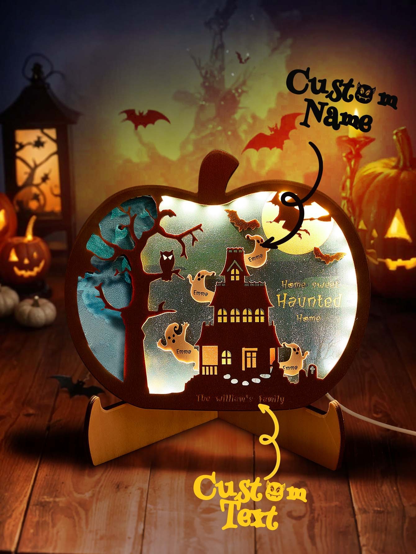 Personalized Halloween Light with Family Name Halloween Decorations Night Light Gifts for Family