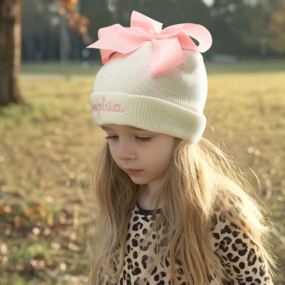 Custom Name Baby Bow Knit Hat - A Unique and Adorable Birthday Gift for Your Little One